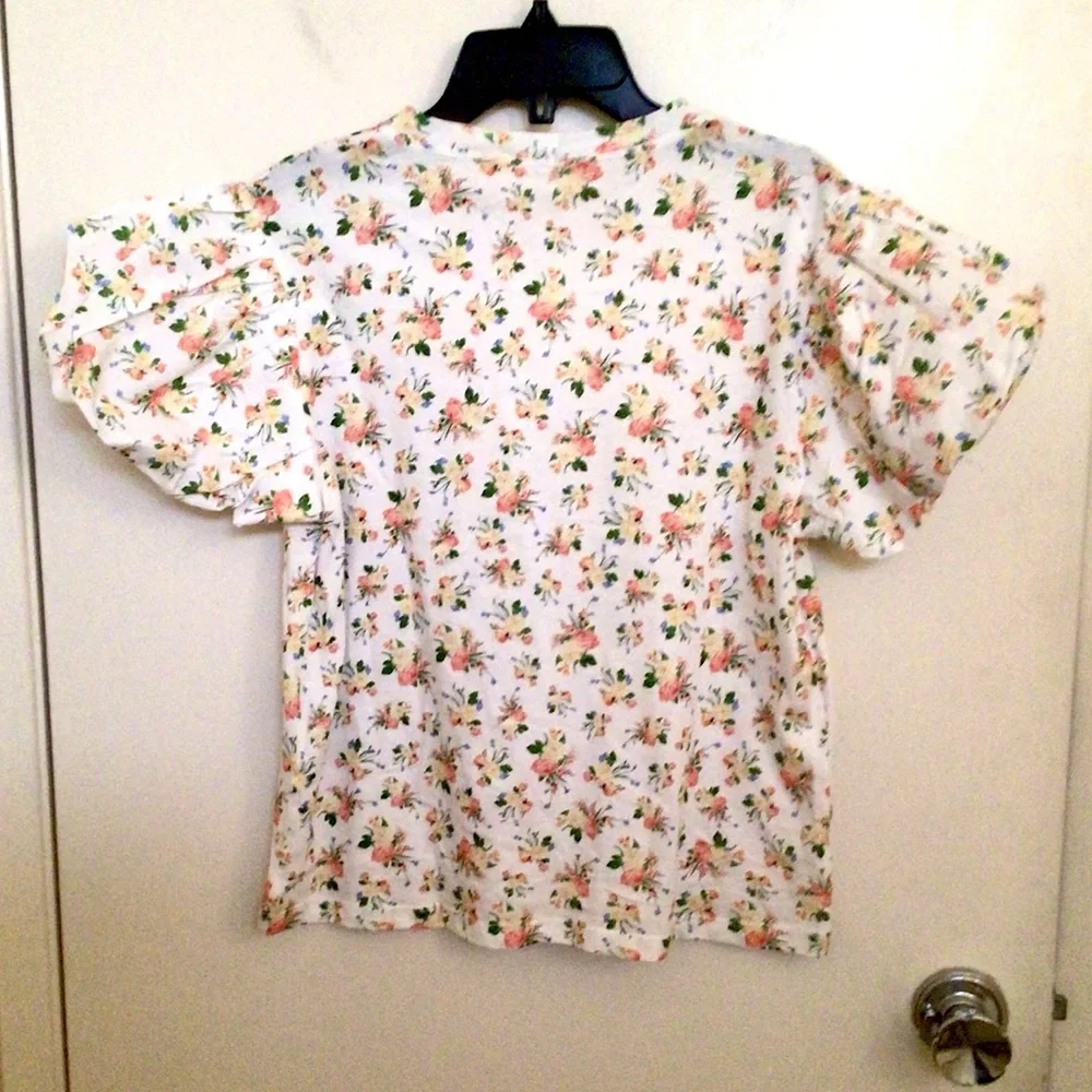 Zara Floral Puff Sleeve T-Shirt